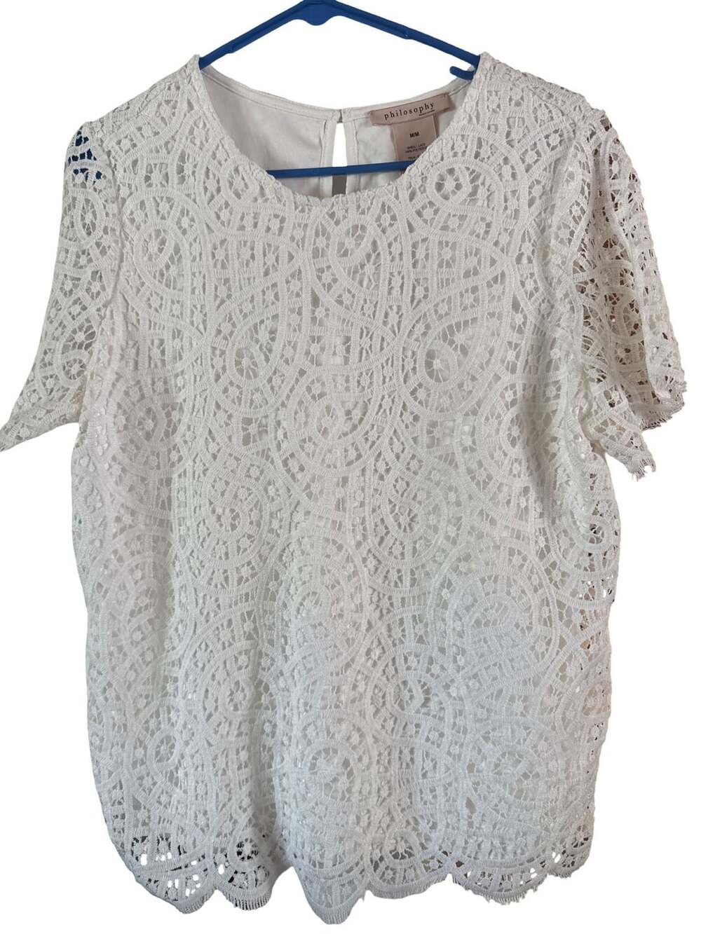 Philosophy Republic Clothing White Lace Short Sleeve Blouse Size M